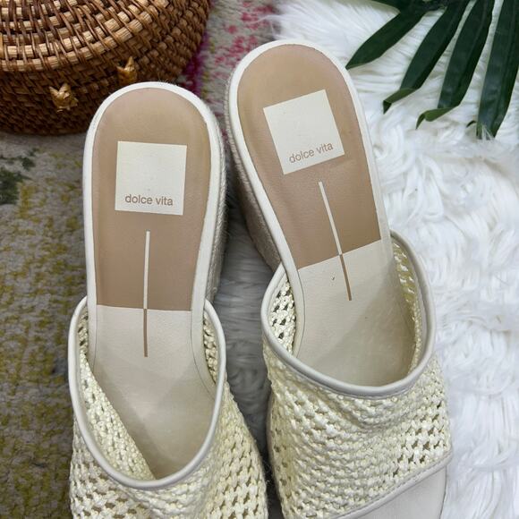 Dolce Vita Neutral White Raffia Chunky Platform Slide Sandal 9.5 Boho Vacation - Picture 4 of 9
